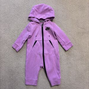 Nike Baby Tech Hooded Jumpsuit 6-9 Months Full Zip One Piece Purple